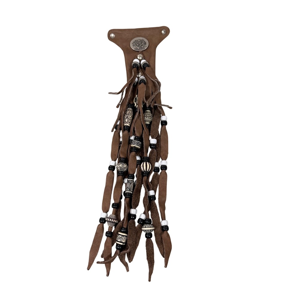 Hawg Tyd Brown Leather Beaded clip Barrette Biker Hair Accessory
